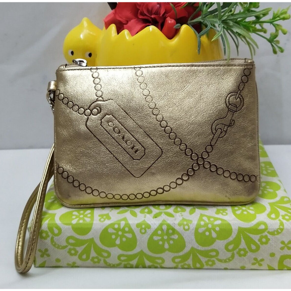 Coach Metallic Gold Zipper Closure Wristlet - Coin Wallet - Picture 1 of 11